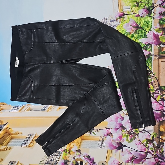 Helmut Lang 100% Lamb Leather Skinny Zippered Ankle Leggings Size 4